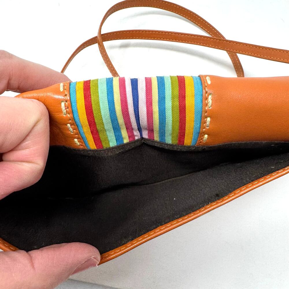 Annelle Save The Bees Crossbody Clutch Wallet Orange Brown Rainbow Stripes Boho - Picture 8 of 11